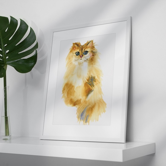 Watercolor Yellow Cat Portrait Wall Art Print Poster Unframed - Picture 3 of 16